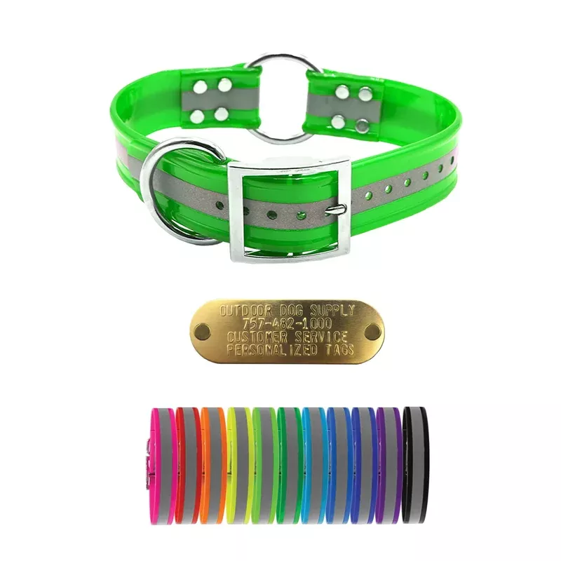 1 1/2″ Reflective Premium Glow Tuff Center Ring Large Dog Collar with Brass Name Plate