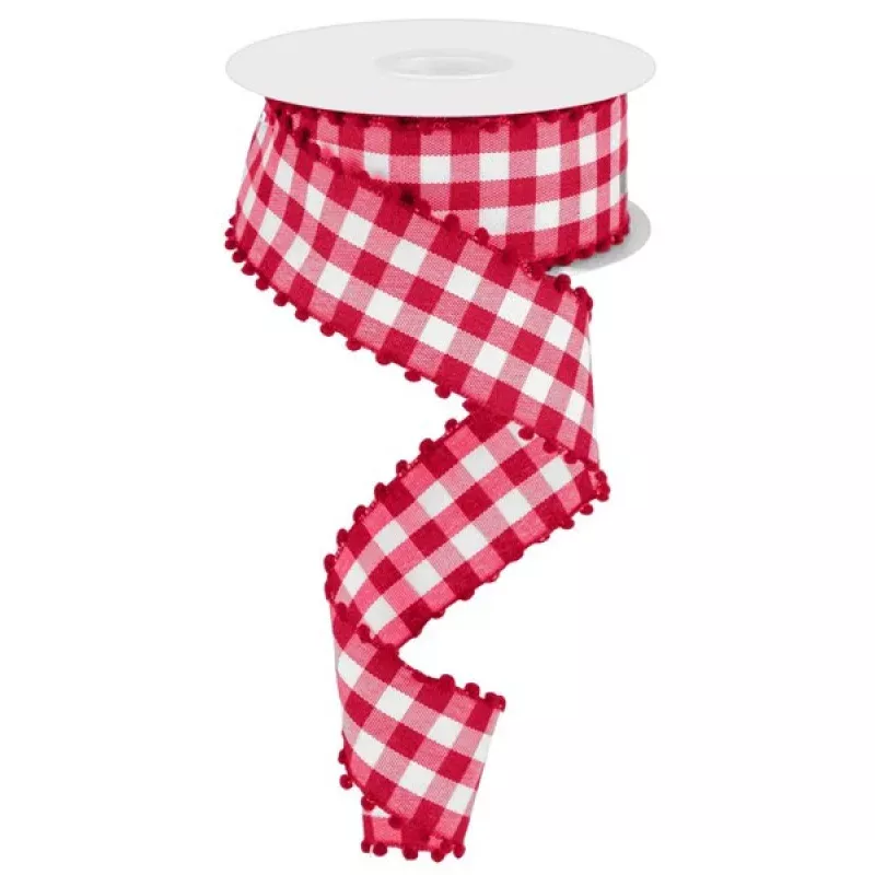 1.5 X 10Yd Check Ribbon W/Poms