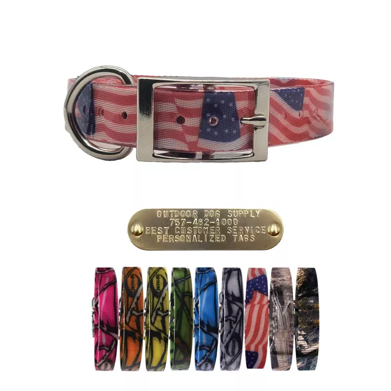 1″ Pattern Premium Glow Tuff D Ring Dog Collar with Brass Name Plate