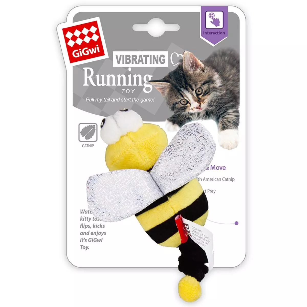 10% OFF: GiGwi Vibrating Running Catnip Plush Cat Toy (Bee)