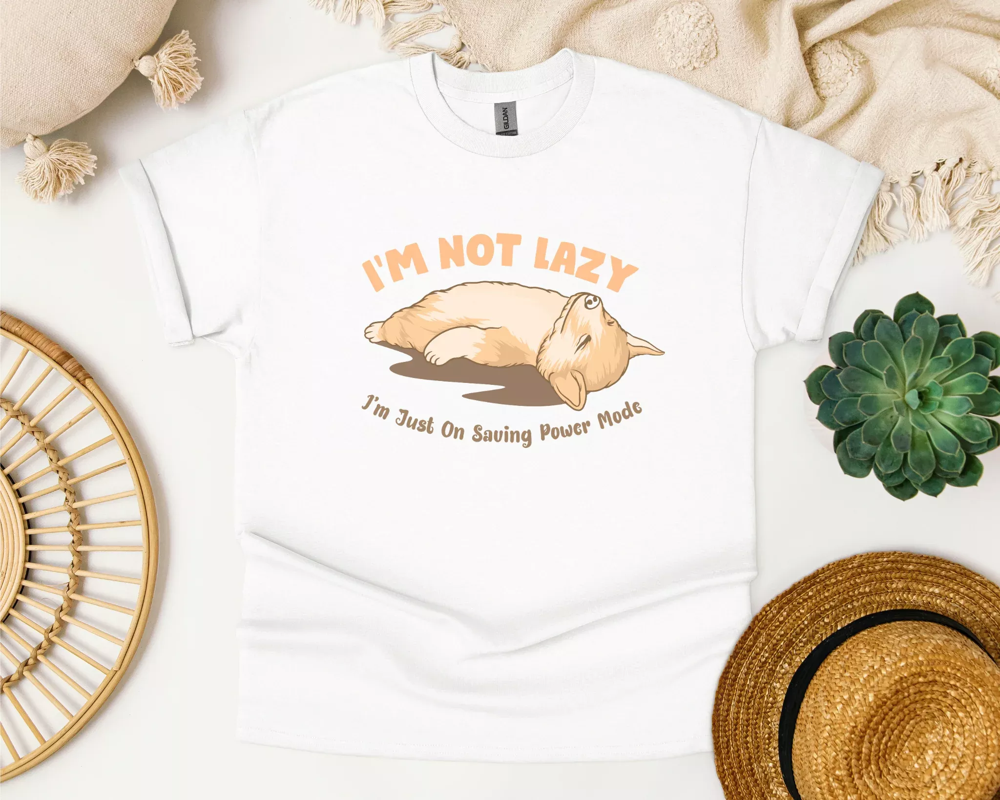 [30% OFF] I’m Not Lazy… Crewneck T-shirt, White