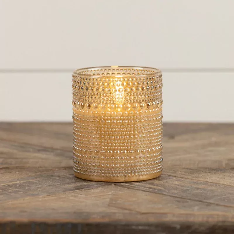 4 Champagne Dotted Glass 3D Flame Candle