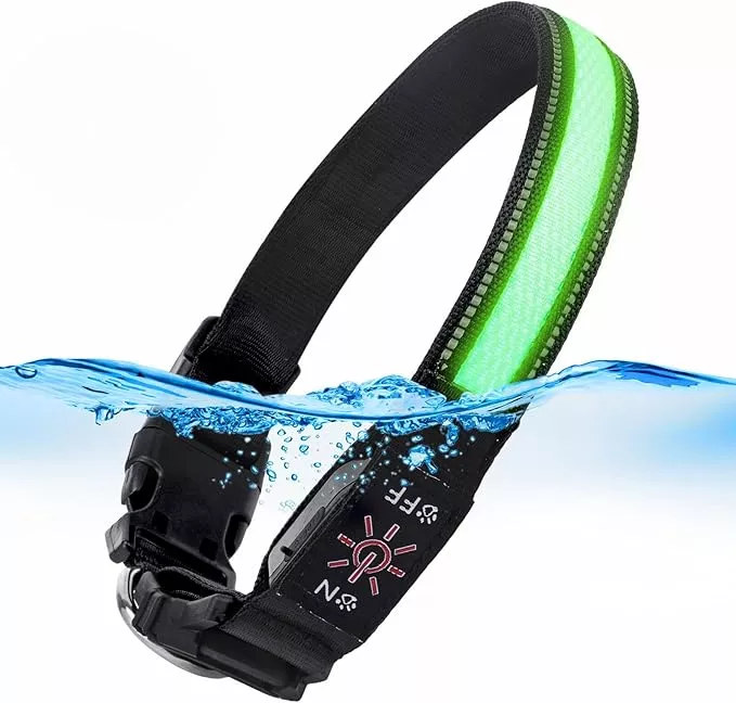 AirTag Dog Collar with QR Code & LED Light, IP68 Waterproof Rechargeable LED Pet Collar with Reflective Strips, Durable Airtag Holder for Medium/Large Dogs, DIY Pet Information(Green, M(16-20 in))