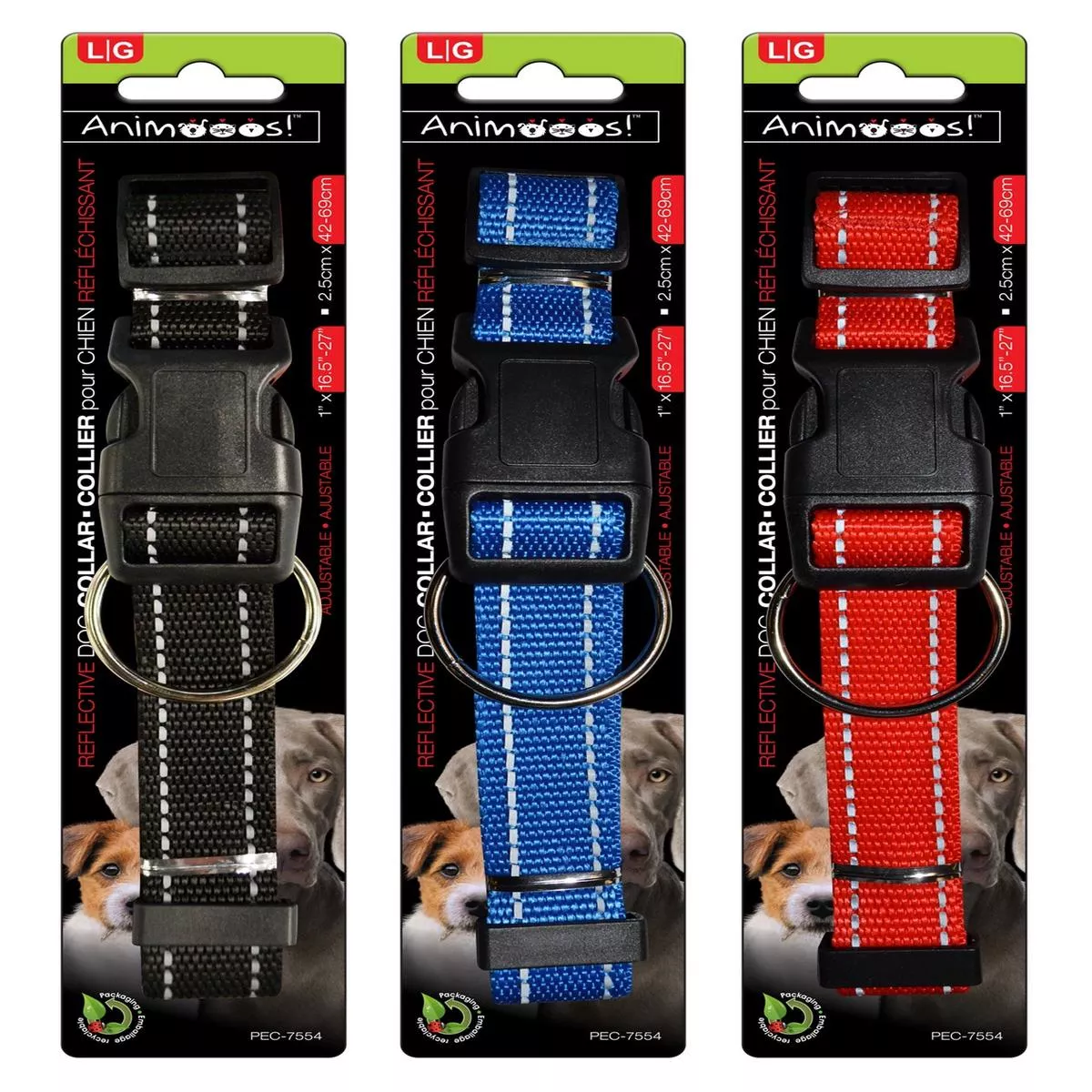 Animooos Adjustable Reflective Dog Collar Large 1×16.5 – 27in VRT