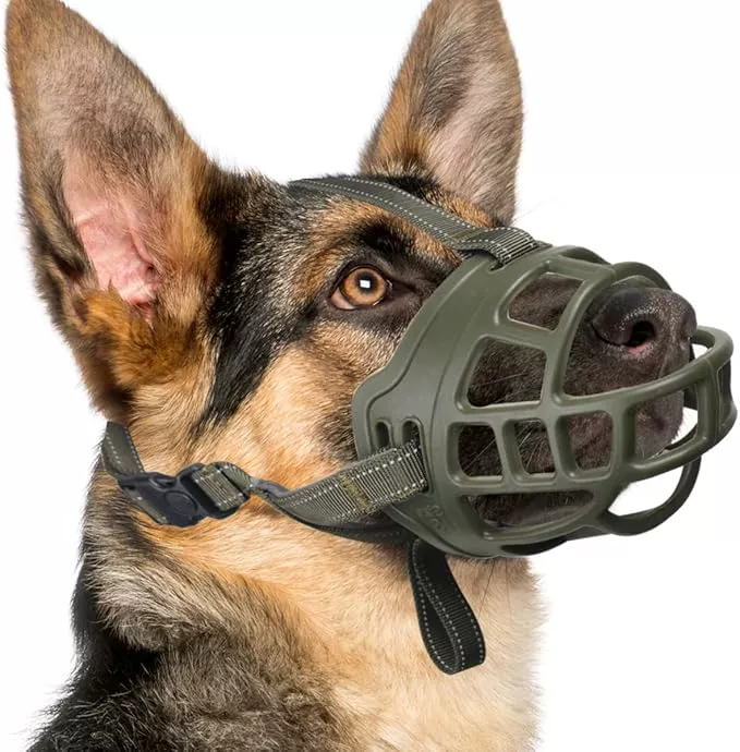BARKLESS Dog Muzzle, Basket Muzzle for Small Medium Large Dogs, Soft Cage Mouth Cover for Biting Chewing, Allow Drinking Panting for German Shepherd Pitbull Rottweiler (1 (Snout 6-7½”), Blue)