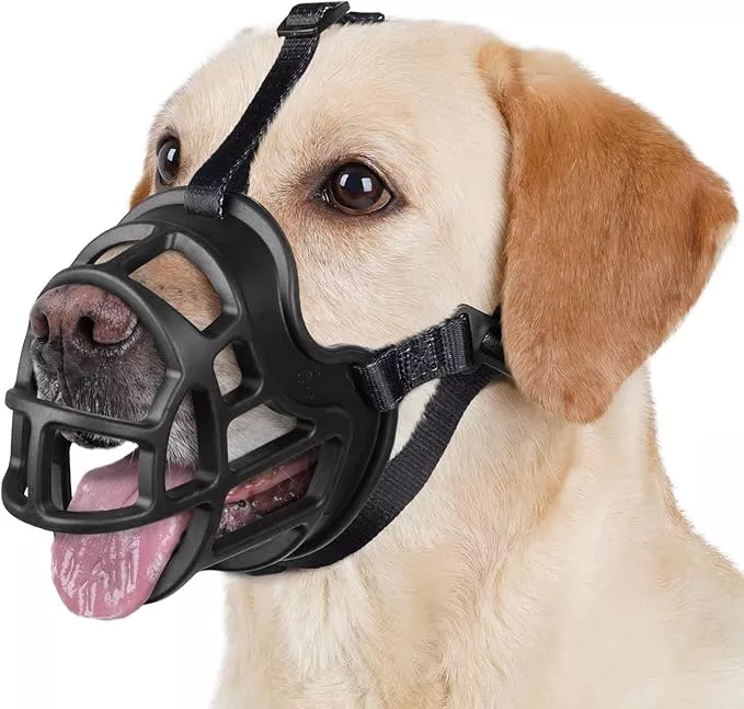 BARKLESS Dog Muzzle to Prevent Biting, Scavenging, Basket Muzzle for Small Dogs, Soft & Lightweight & Sturdy Mouth Cover with Removable Collar Loop for Training, Walking (Black, 1)