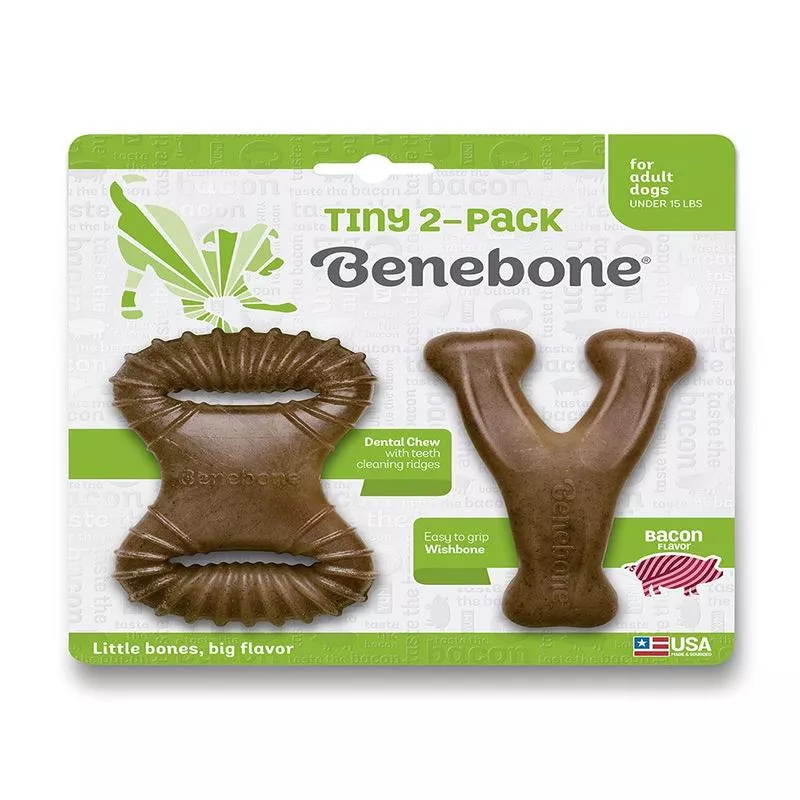 Benebone Tiny Puppy 2-Pack – Bacon Dental Chew & Wishbone