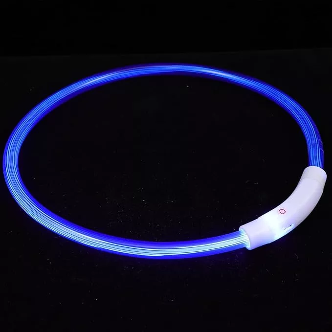 BESPORTBLE USB Rechargeable Luminous Dog Collar 70cm Blue Fiber Optic LED Light up Pet Safety Collar for Night Walking