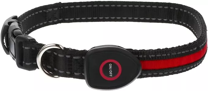 Cabilock Glowing USB Rechargeable Pet Dog Collar with 3 Flash Modes, Red Luminous LED Collar for Medium Dogs to 50cm, Night Safety Light for Small to Medium Breeds, Golden Retriever,