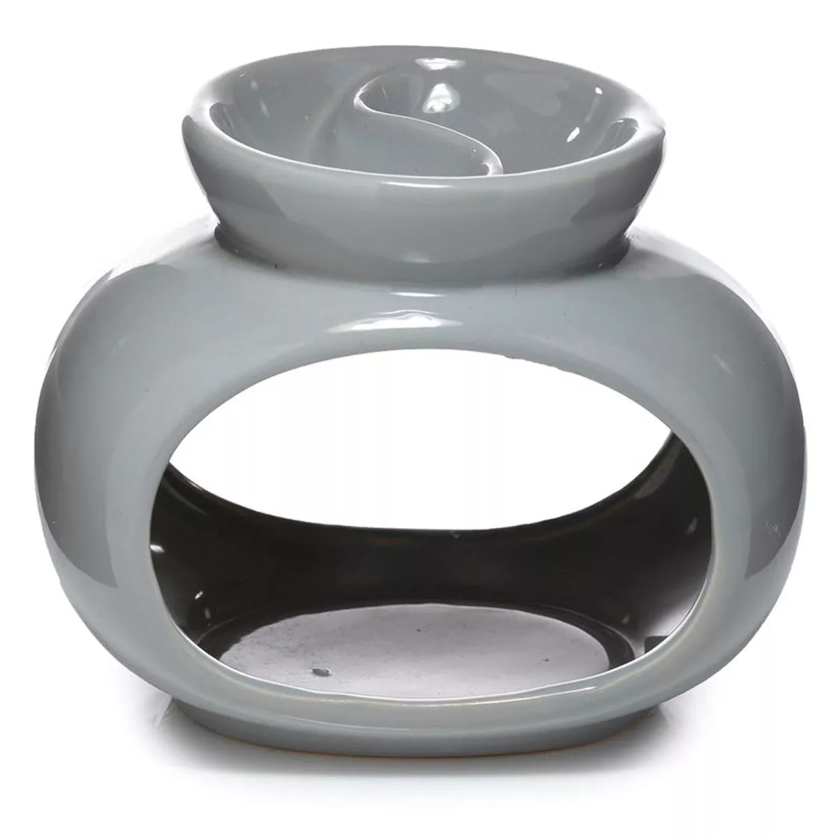 Ceramic Oval Double Dish and Tea Light Oil and Wax Burner – Grey