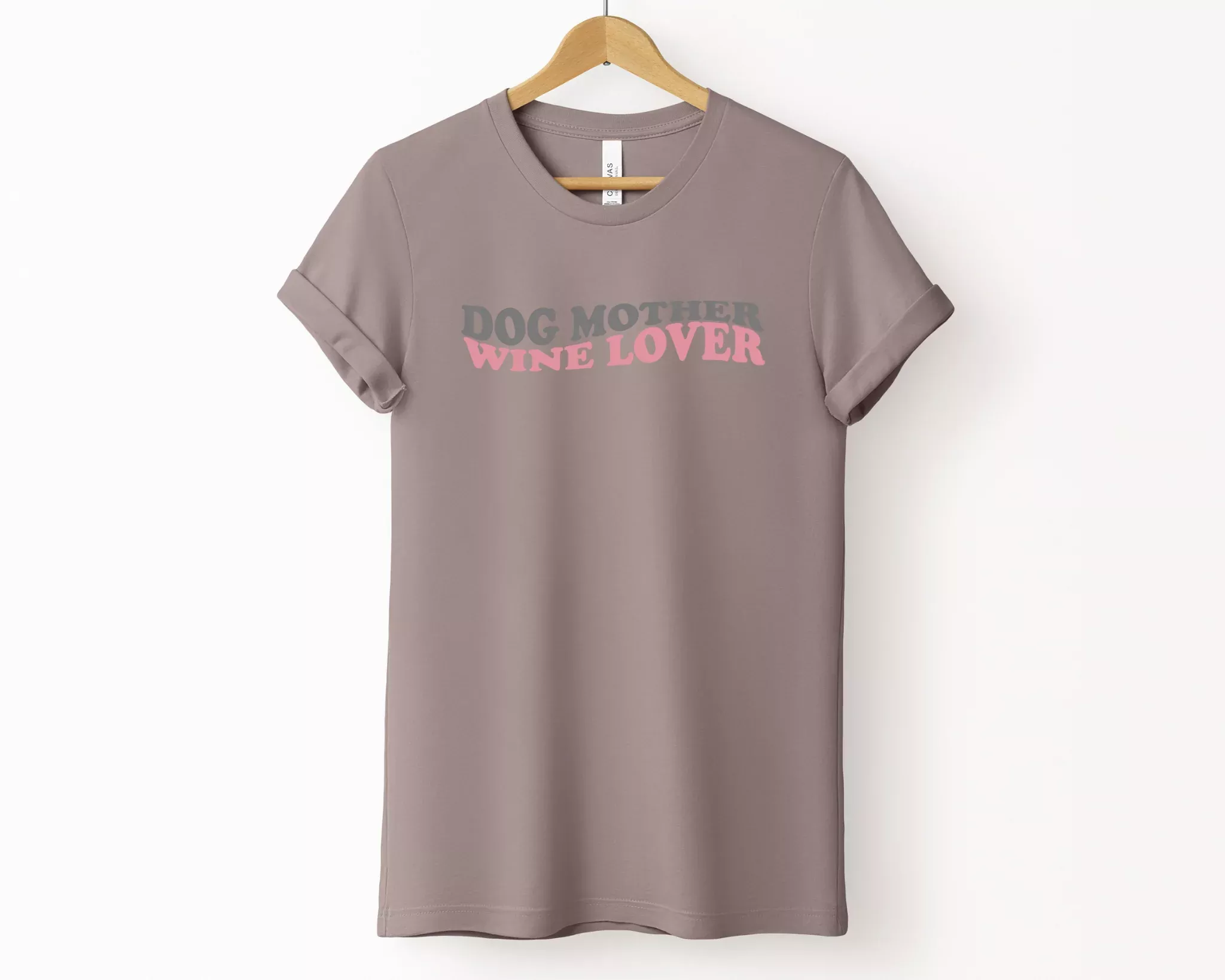 [Clearance 20%] Dog Mother Wine Lover Crewneck T-shirt, Pebble Brown