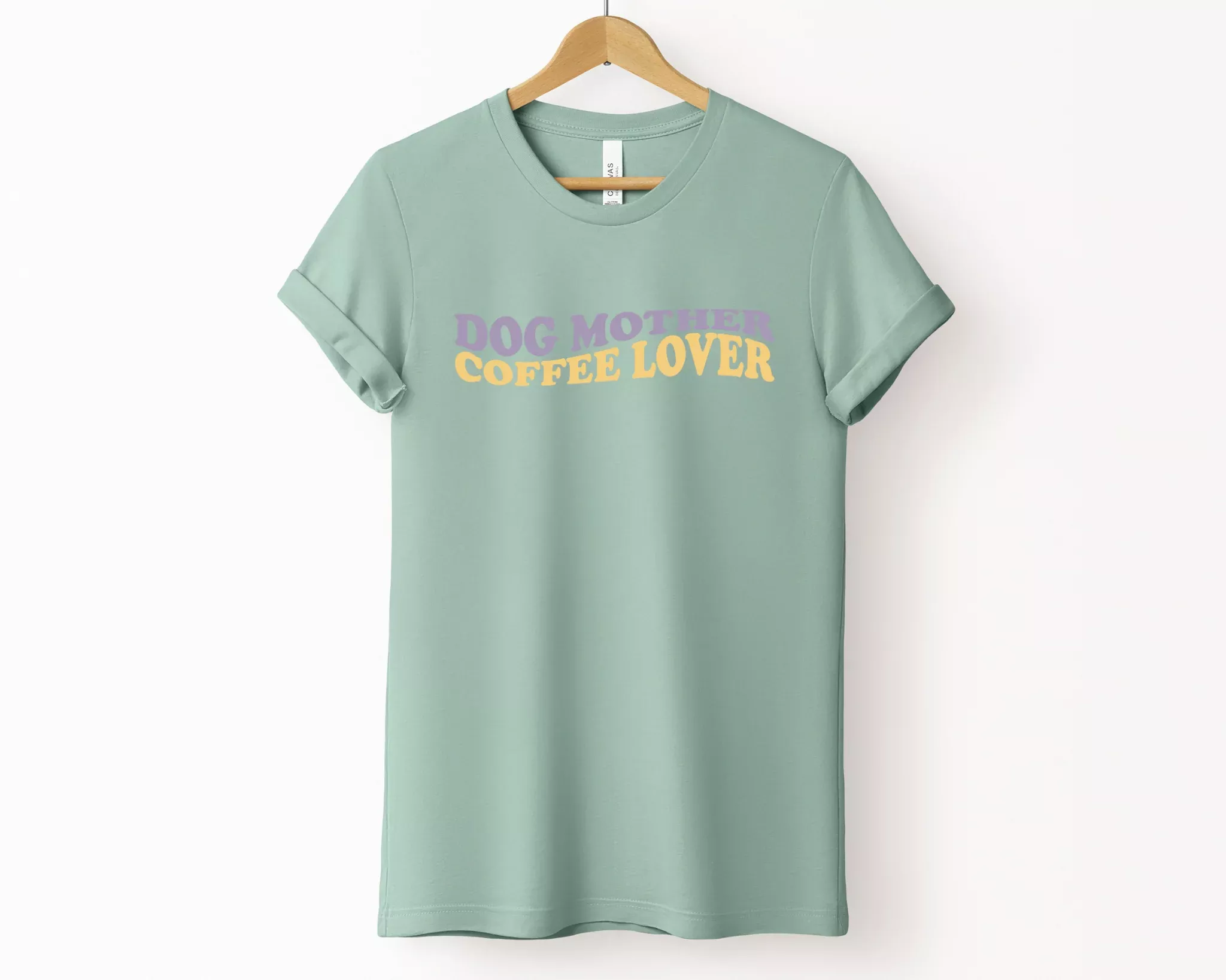 [Clearance 30%] Dog Mother Coffee Lover Crewneck T-shirt, Dusty Blue