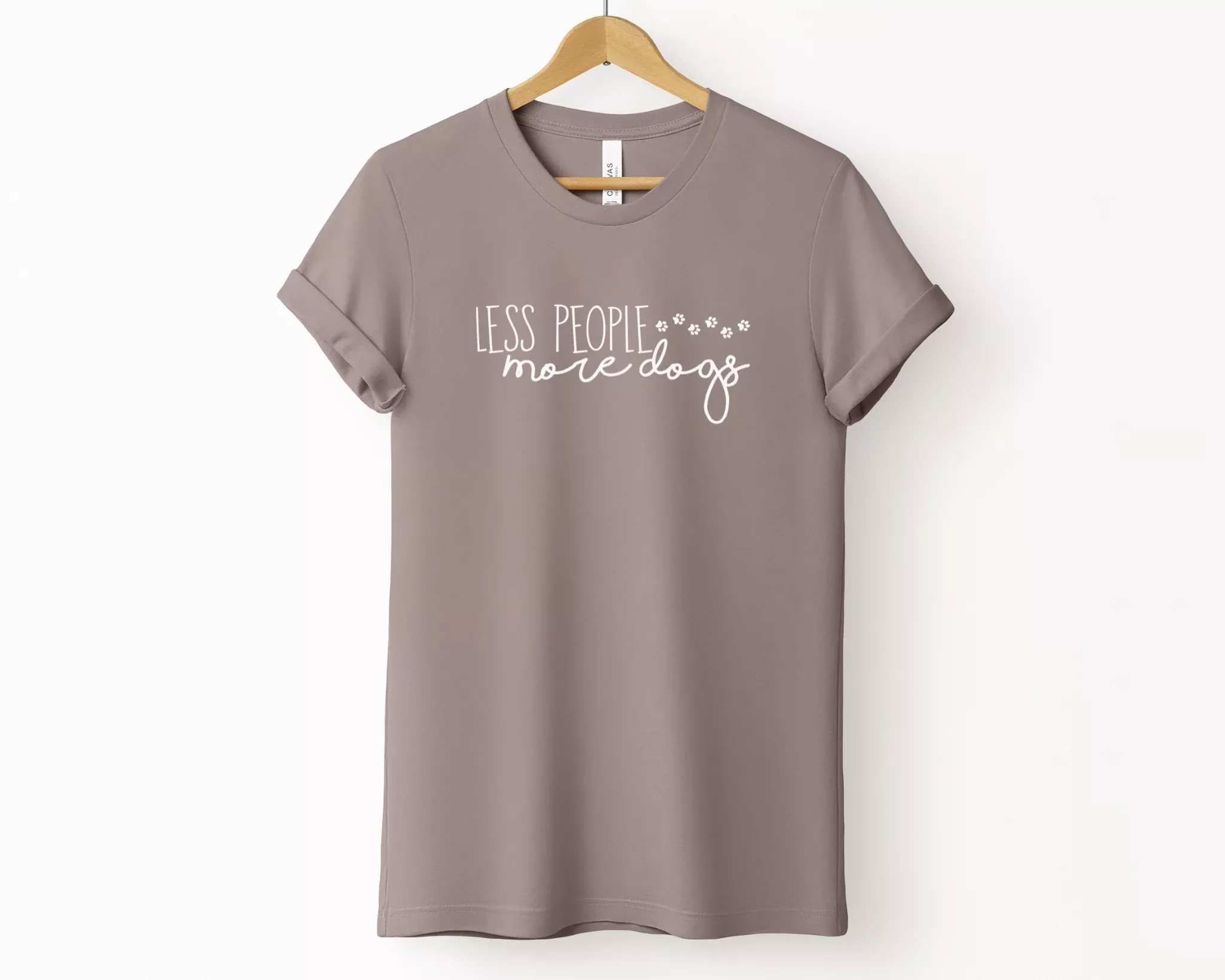 [Clearance 30%] Less People More Dogs Crewneck T-shirt, Pebble Brown