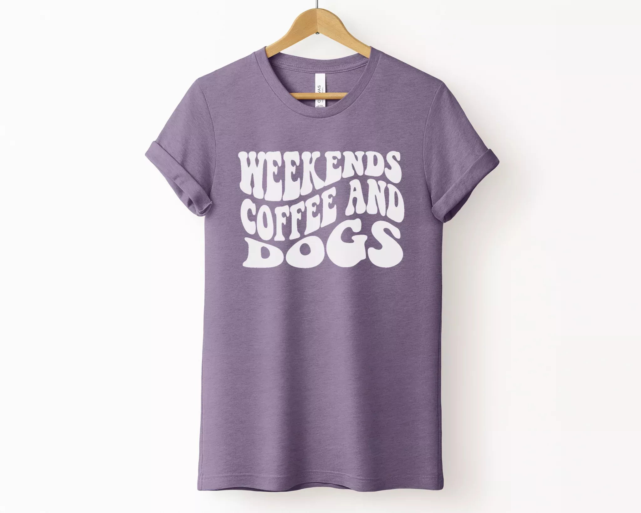 [Clearance 30%] Weekends, Coffee and Dogs T-shirt, Heather Purple