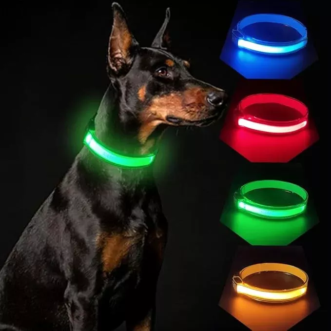 COMMIXCN Green LED Light Up Dog Collar, High Visibility Reflective Pet Collar, Adjustable Universal for Dogs & Humans, for Large Medium Small Dogs