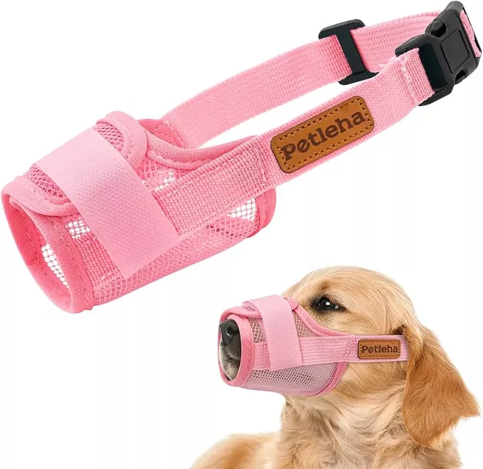 Coppthinktu Soft Dog Muzzle, Breathable Mesh Muzzle for Small Medium Large Sized Dog Mouth Cover, Adjustable Muzzles to Prevent Biting Barking Dogs Mouth Cover Allows Drinking (Black L)