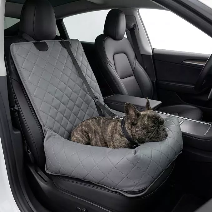 Dog Car Seat for Small & Medium Dogs – Waterproof Microfiber Leather Pet Car Seat with Washable Pee Pad, Scratch & Fur Resistant, Foldable Dog Bed for Home & Travel, Non-Slip Design, Matte Gray