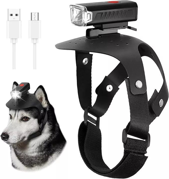 Dog Head Lights for Small and Medium Sized Dogs, 3 Light Modes Dog Collar Light, USB Rechargeable Waterproof Pet Walking Accessories, for Dog Lights for Night Walking Camping