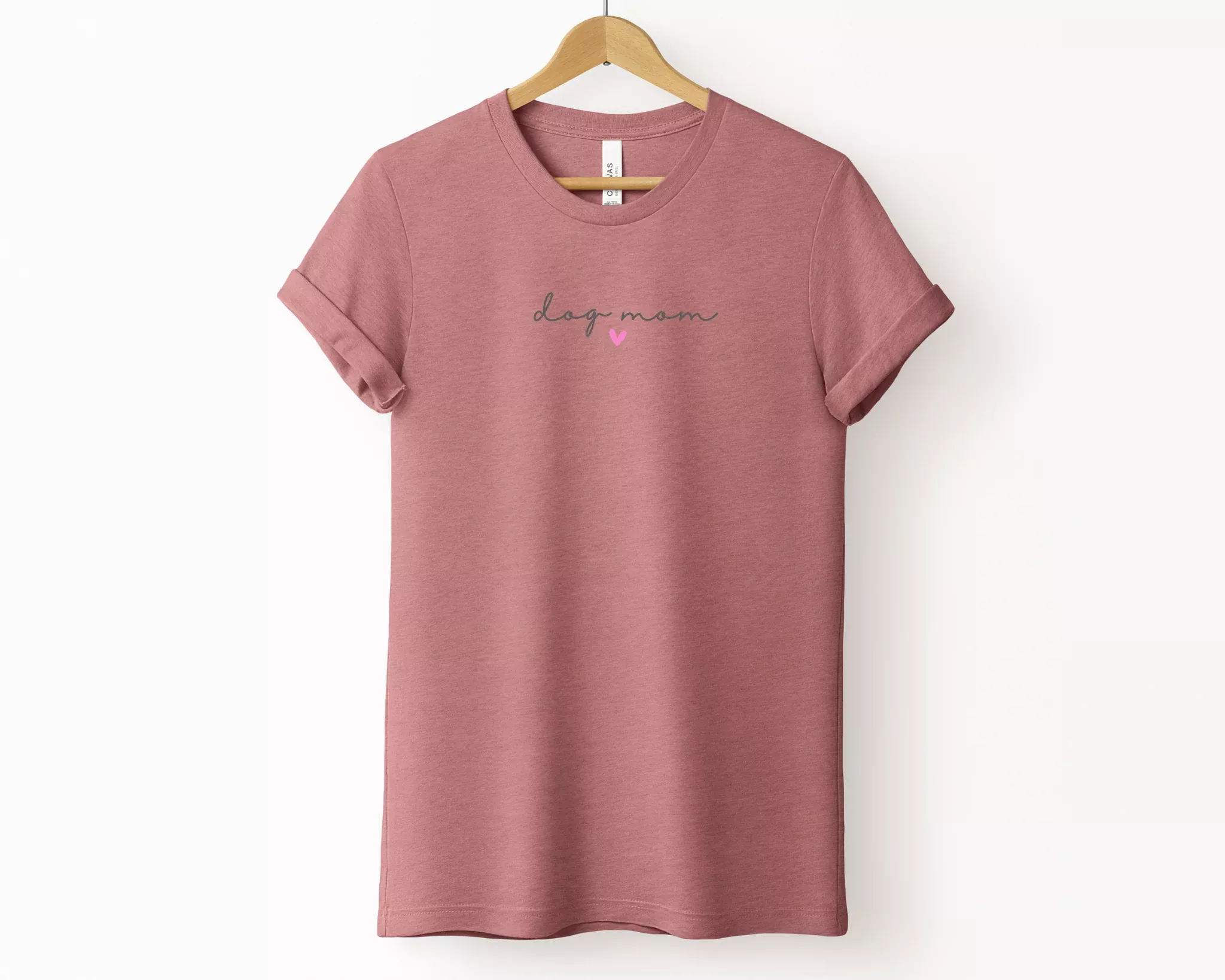 Dog Mom (Heart) Tee, Heather Mauve