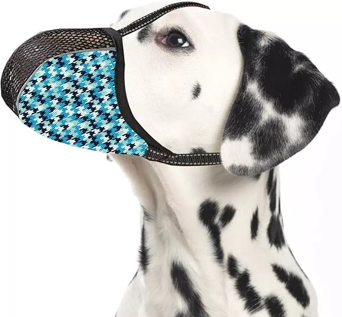 Dog Muzzle Anti & Prevent Biting Chewing Barking for Small Medium Large Dogs Soft Air Mesh Muzzles Reflective Ajustable Full Coverage Dog Mouth Guard Cover for Grooming Scavenging Blue L