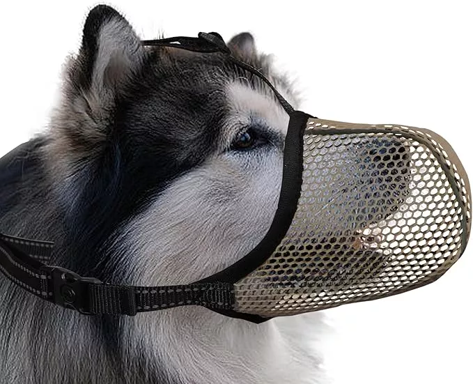 Dog Muzzle, Breathable Soft for Extra Large Dogs to Anti & Prevent Barking Biting Chewing, Reflective & Adjustable Basket Muzzle with Air Mesh for German Shepherd Beige XXL