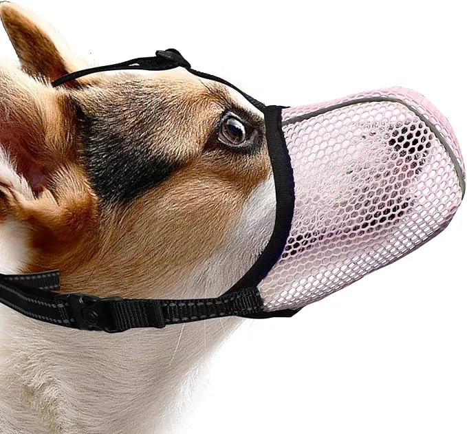 Dog Muzzle, Breathable Soft for Small Dogs to Anti & Prevent Barking Biting Chewing, Reflective & Adjustable Basket Muzzle with Air Mesh for Toy Poodles Beige S