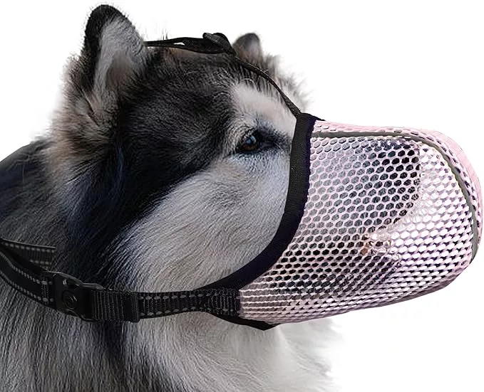 Dog Muzzle for Extra Large Dogs – Anti Barking/Biting/Chewing- Reflective & Adjustable Basket Muzzle with Air Mesh for German Shepherd Pink XXL