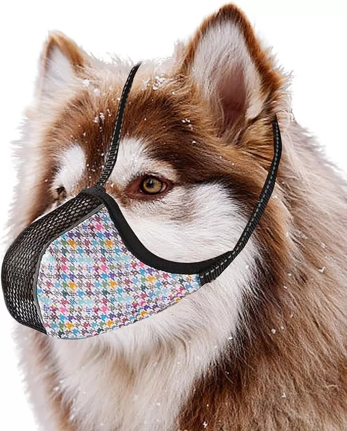 Dog Muzzle for Extra Large Size Dogs to Prevent Biting Chewing Barking Soft Air Mesh Muzzles Reflective Ajustable Full Coverage Dog Mouth Guard Cover for Grooming Scavenging Colour XXL