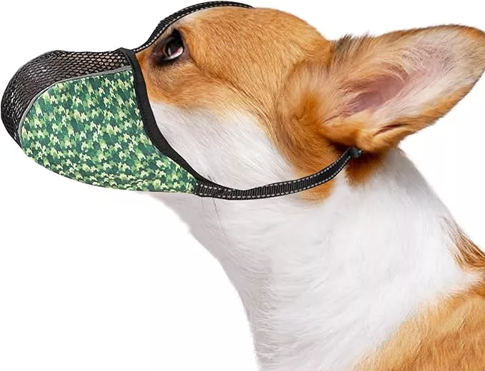 Dog Muzzle for Small Dogs Anti Biting Chewing Barking Soft Air Mesh Muzzles Reflective Ajustable Full Coverage Dog Mouth Guard Cover for Grooming Scavenging Green S