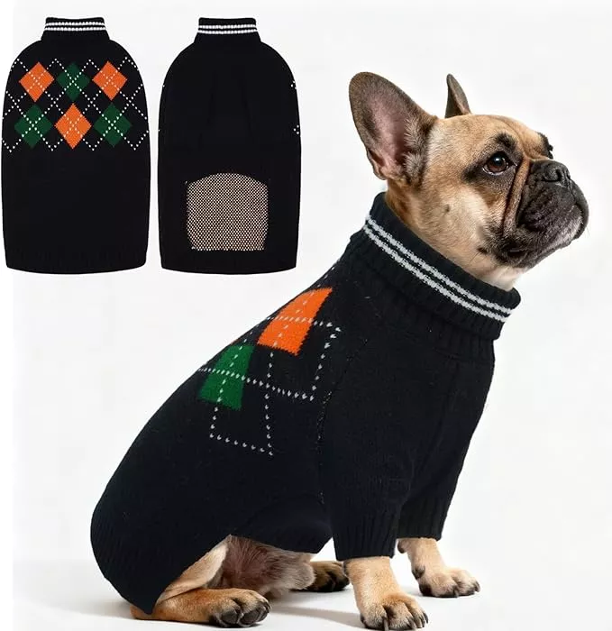 Dog Sweater for Medium Large Dogs, Cold Weather Cable Knit Pullover, Thick Warm Turtleneck Winter Clothes for French Bulldog, Labrador, Golden Retriever, German Shepherd, Great Dane- Black L