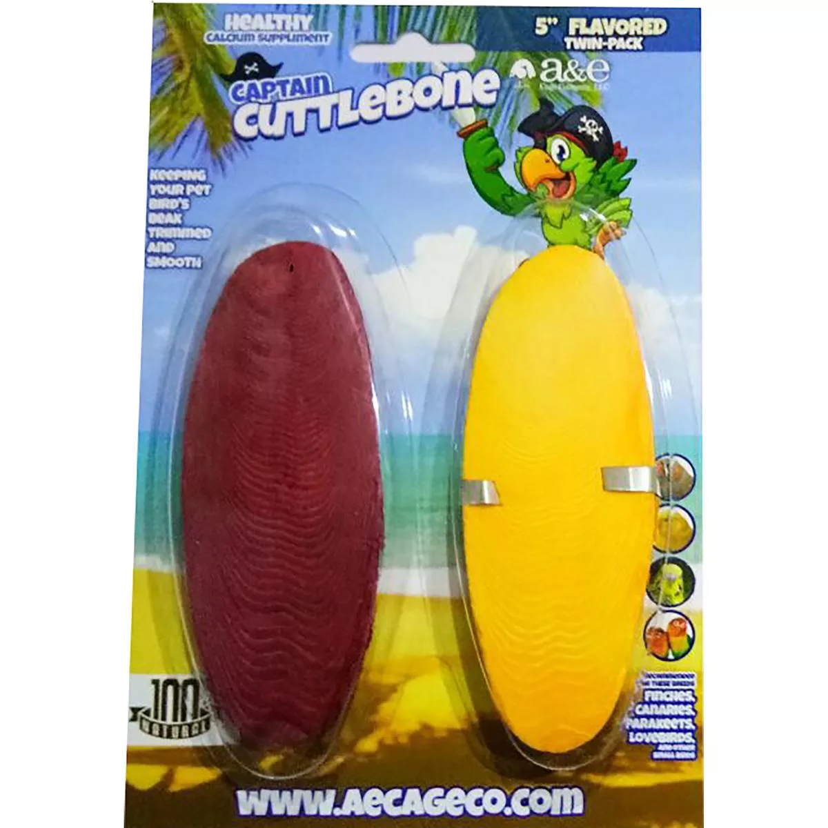 A & E Cages Captain Cuttlebone Flavored Bird Treat 2 pk, 5 in