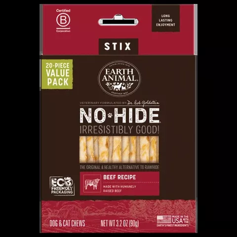 Earth Animal No Hide Stix Dog Chews - Beef - 20 Count
