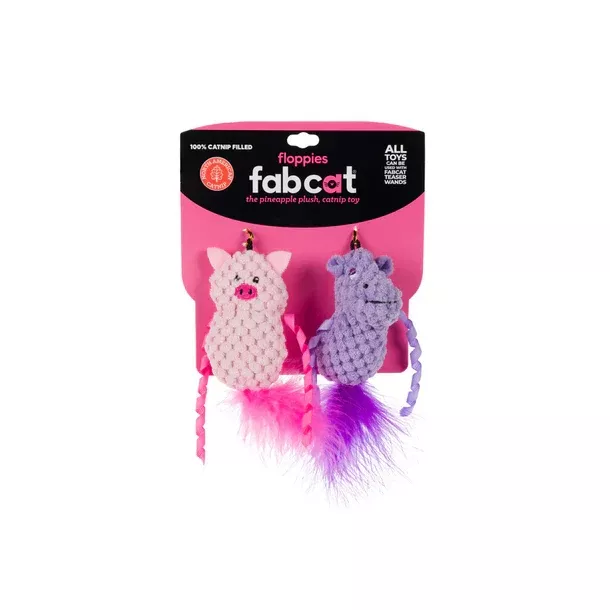 FabCat Floppy Hippo & Pig Teaser Cat Toy Wand – 2 Pack