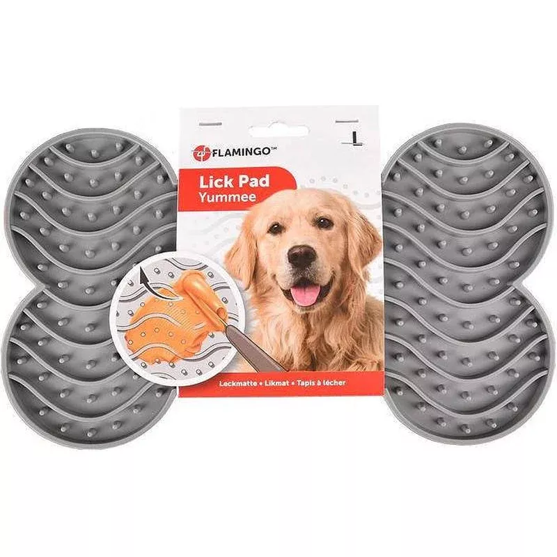 Flamingo Lick Pad Yumme Silicone Bone Large Grey