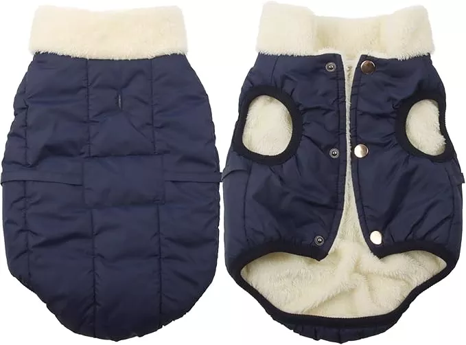 Fleece Lined Warm Dog Jacket for Winter Cold Weather,Soft Windproof Large Dog Coat,Blue XXL