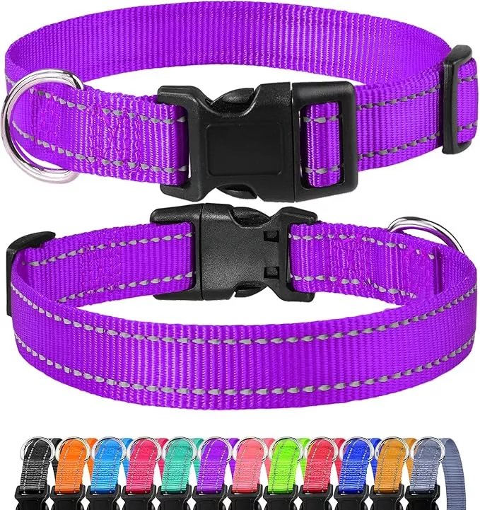 FunTags Reflective Dog Collar, Sturdy Nylon Collars for Large Girl and Boy Dogs, Adjustable Dog Collar with Quick Release Buckle, Black