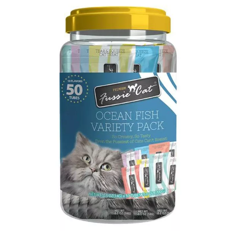 FUSSIE CAT OCEAN FISH PUREE VARIETY PACK – 10 FLAVORS – 50 COUNT