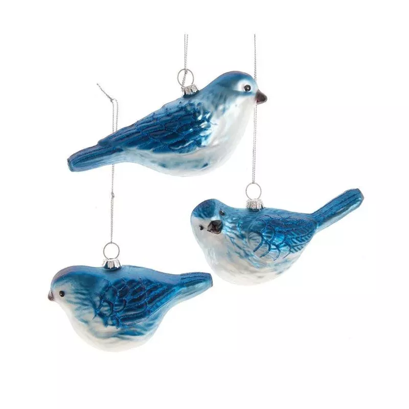 Glass Glittered Blue Bird Ornament