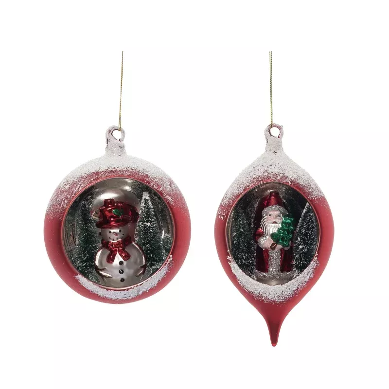 Glass In Globe Ornament|Santa&Snowman
