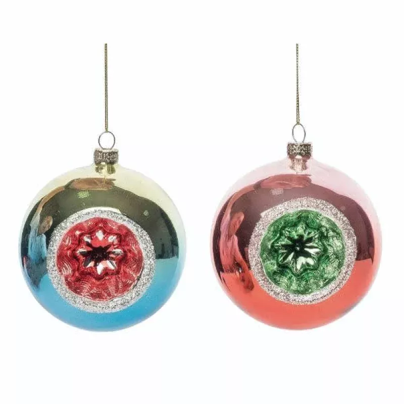 Glass Retro Round Ornament|Red&Gold/Blue