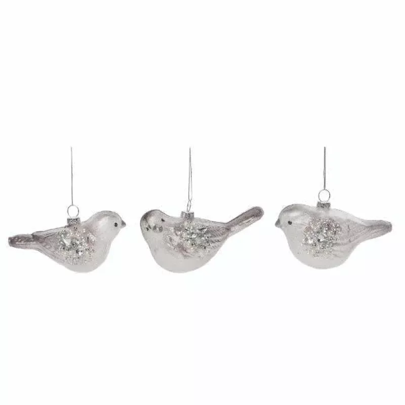 Glass White/Grey Bird Orn|Left&Right