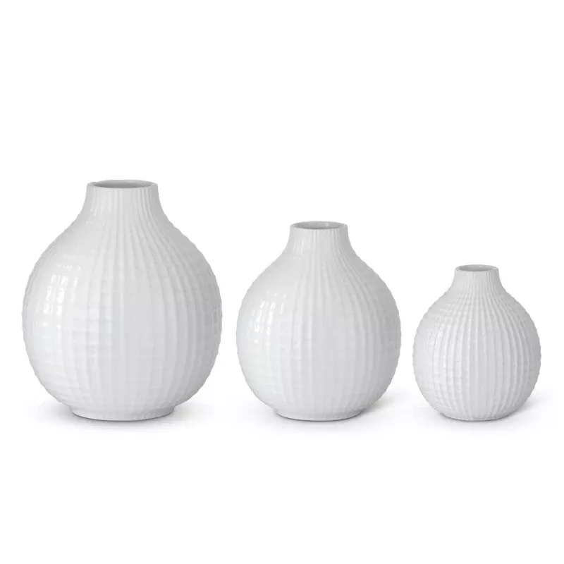 Glossy White Ceramic Grid Vase