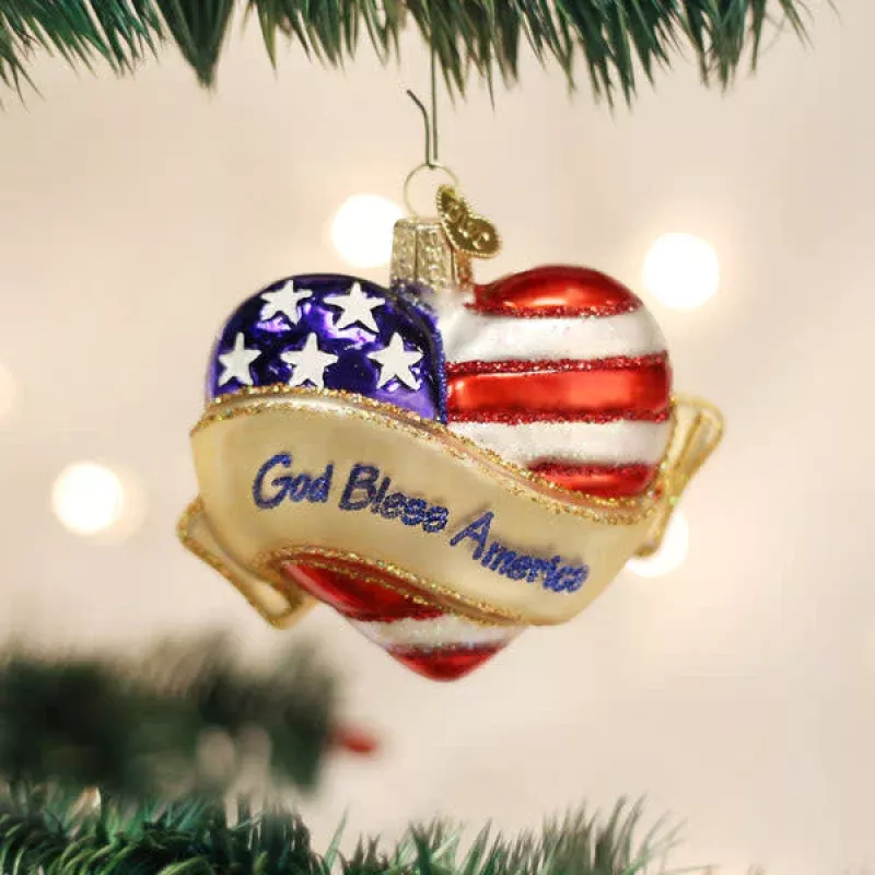 God Bless America Heart Ornament