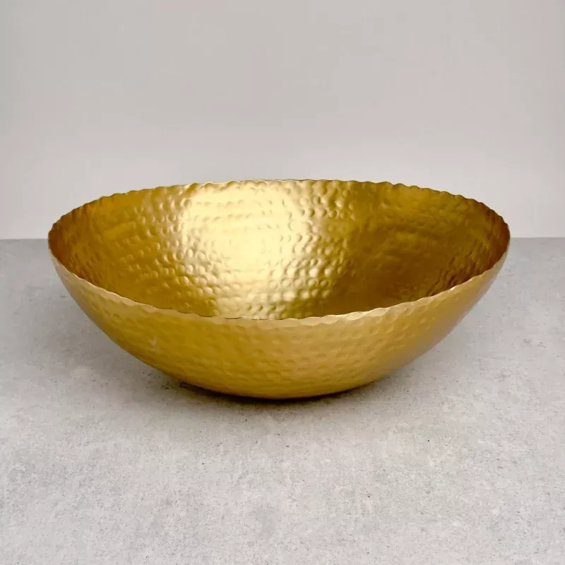 Gold Aluminum Hammered Oval Torn Edge Bowl