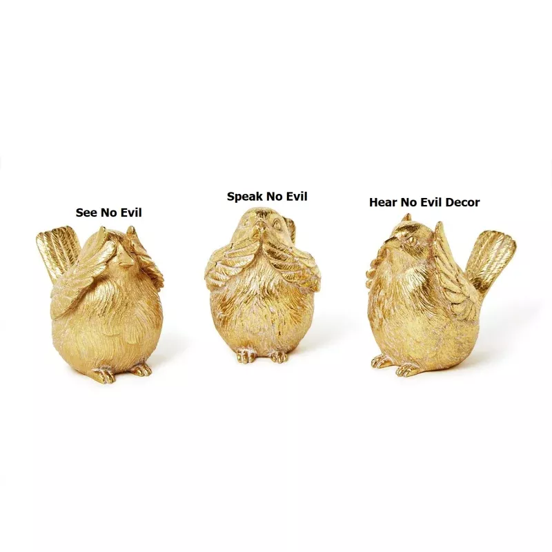 Gold Bird Decor|See No Evil&Speak No Evil&Hear No Evil