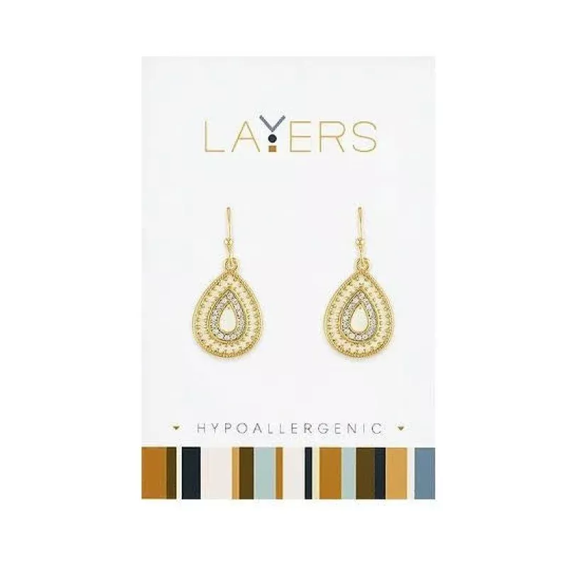 Gold Boho Teardrop CZ Dangle Layers Earrings