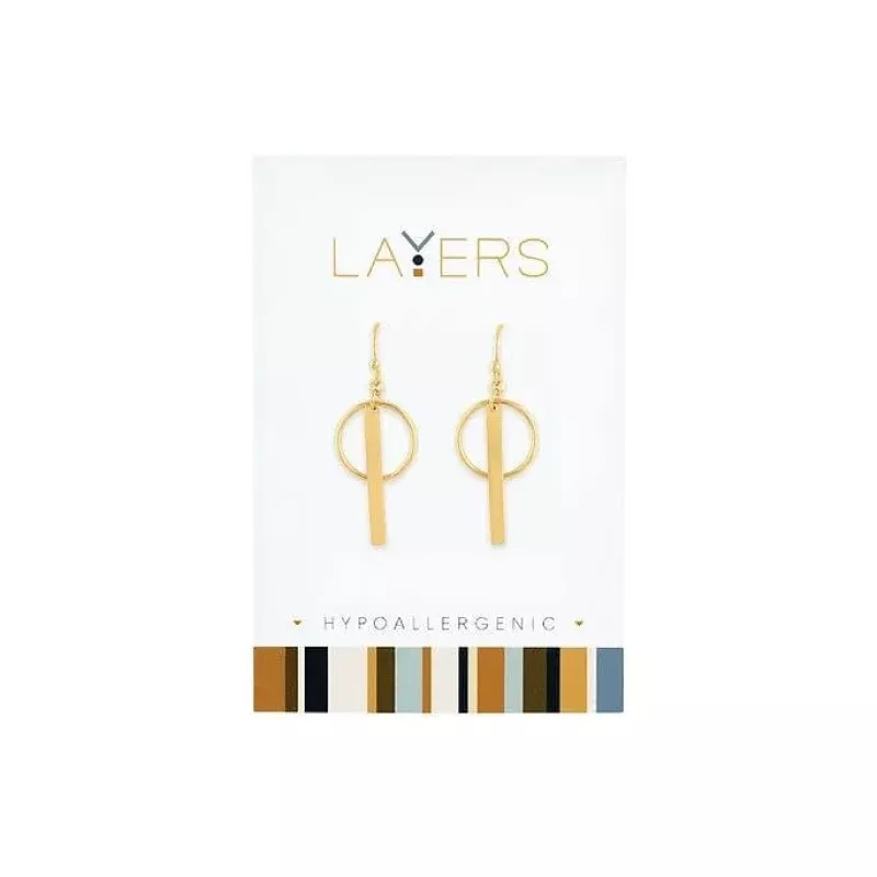 Gold Circle & Bar Dangle Layers Earrings