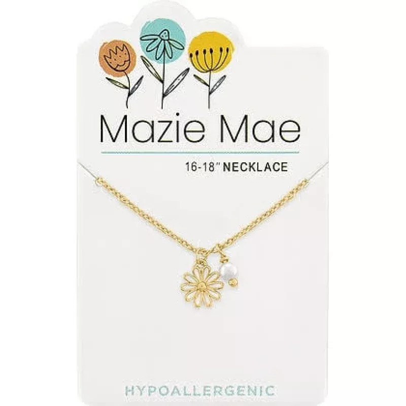 Gold Daisy & Pearl Dangle Mazie Mae Necklace