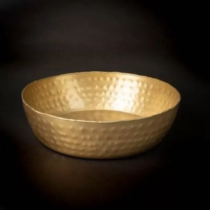 Gold Hammered Aluminum Serving Bowl Large