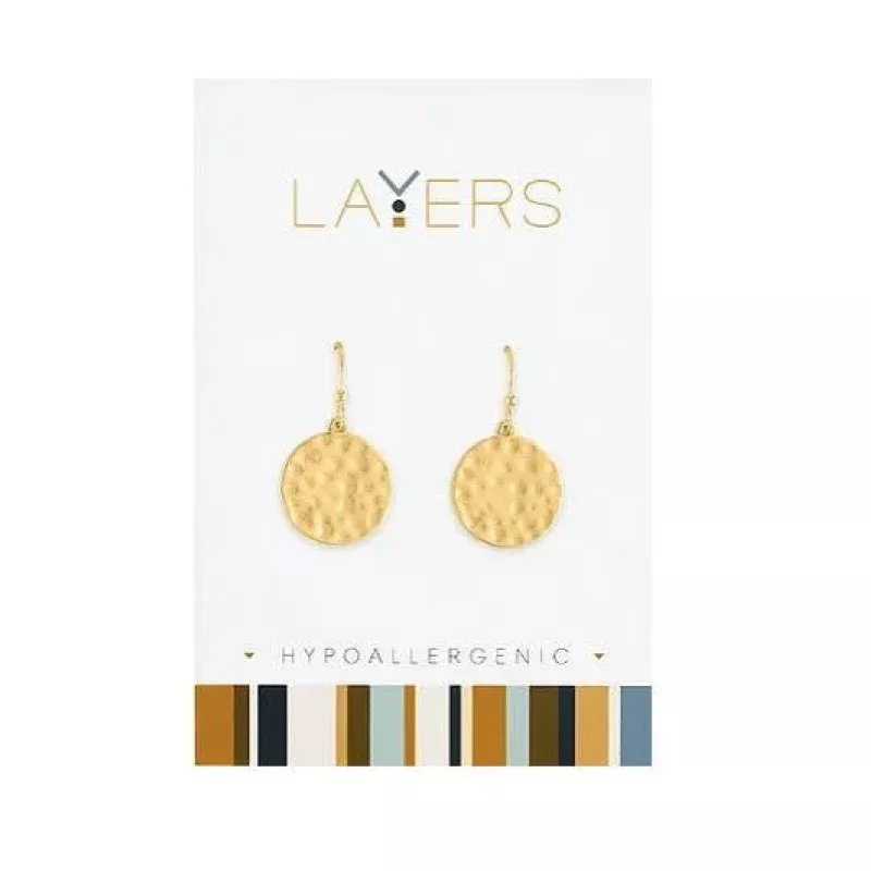Gold Hammered Dangle Layers Earrings
